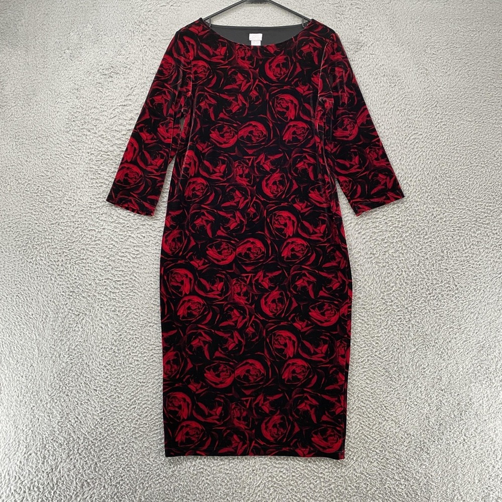 Chicos Travelers Dress Womens 4/6 Red Rose Velvet Sheath‎ Midi Party Cocktail 0 - Picture 2 of 15